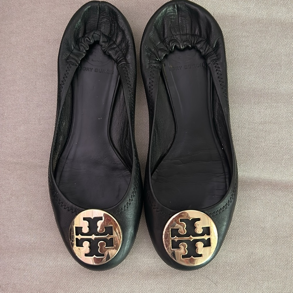 NWB Tory Burch Black Reva Ballet Flats Gold HW - 7